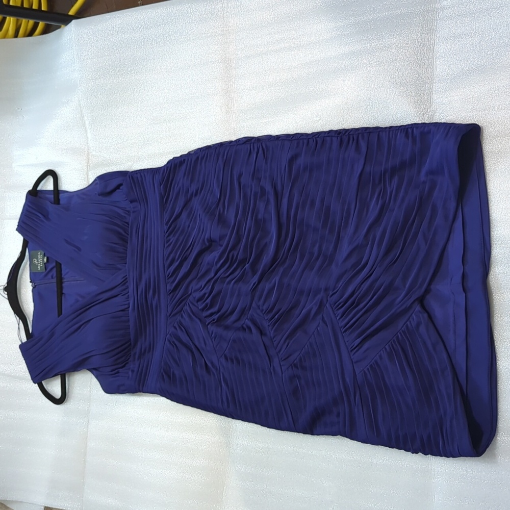 Adrianna Papell Women's Blue Chiffon Ruched Special Occasion Dress Size 12P
